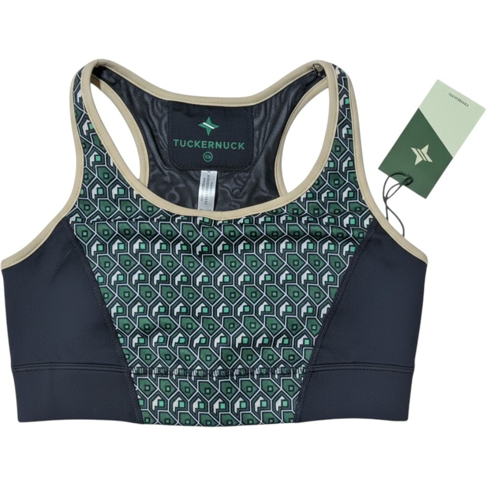Tuckernuck Sports Bra Size XS Green Geometric Print Racerback Yoga NWT Athletic